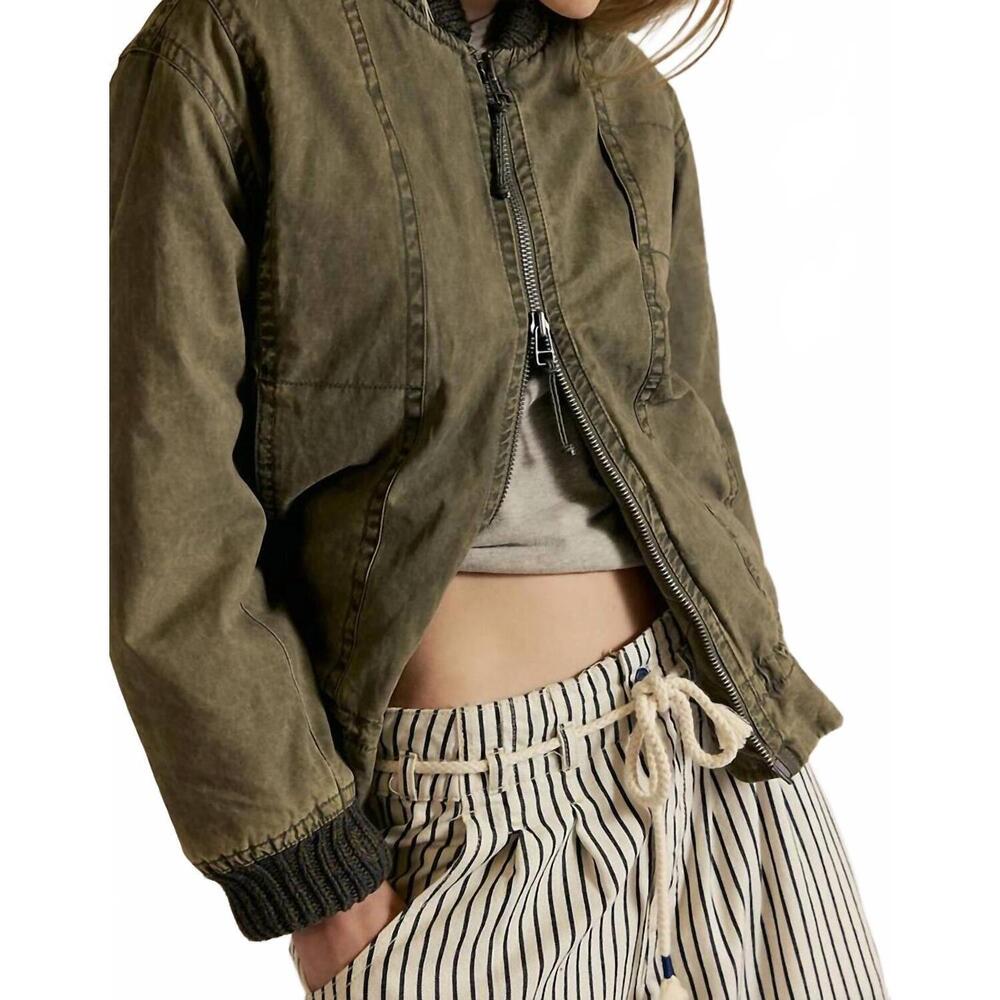 NEW FREE PEOPLE jax washed bomber jacket in olive - Picture 5 of 5